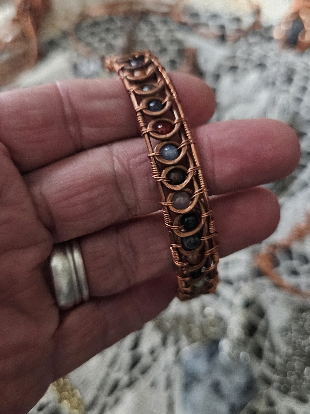 Handmade Copper Wire Wrapped Bead Bracelet - Multicolor Beads(195)